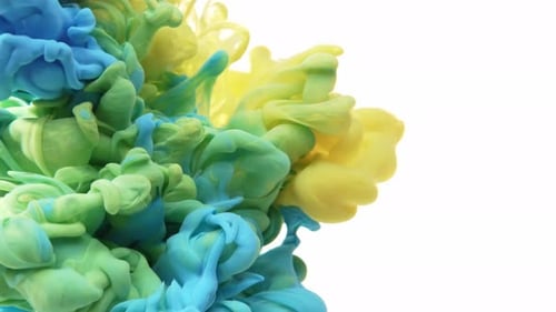 Blue and Yellow Ink Swirling in Water