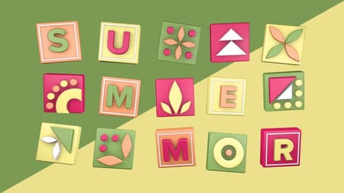 Summer animation 3D, colorful geometric background loop