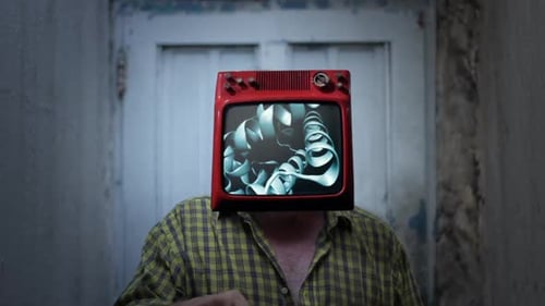 Man With Retro TV Head Showing DNA Animation