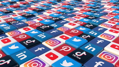 Animated 3D Social Media Icons Grid Loop