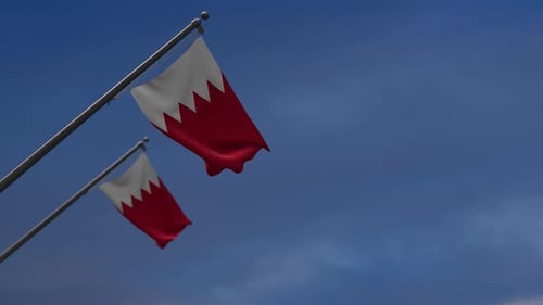 Realistic Bahrain Flag Waving in Bright Blue Sky