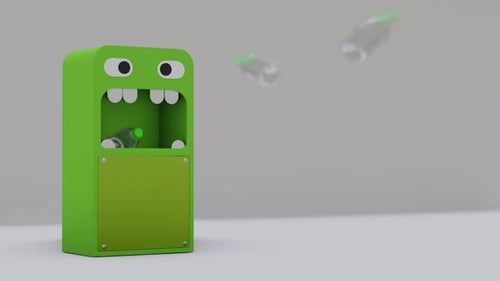 Papierkorb isst Müll. lustige Animation