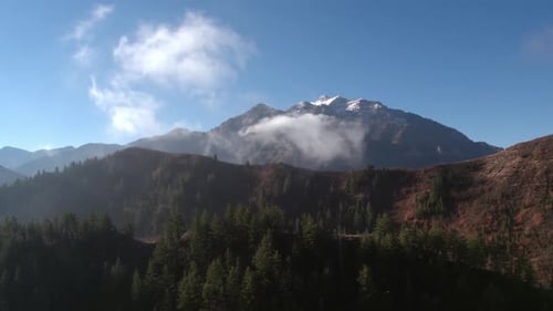 Rising view showing layers of mountain tops
