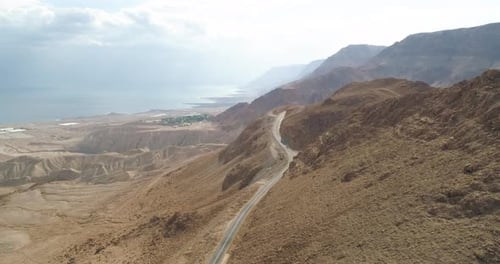 Aerial view of the surrounding area above the dead sea, Negev, Israel.