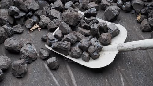 Shovel Loaded with Coal Close Up