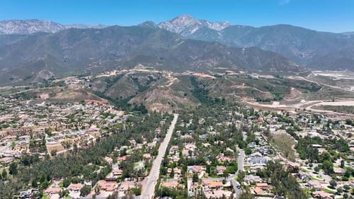Aerial View of Wealthy Alta Loma Town and Mountain Range