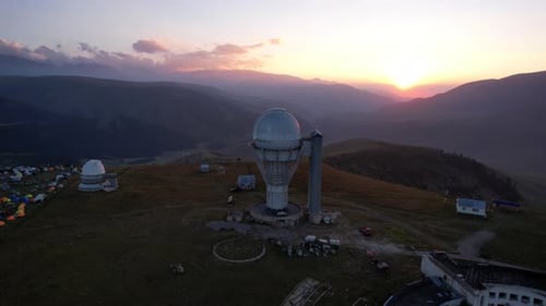 Mountain Observatory at Sunset, Aerial View