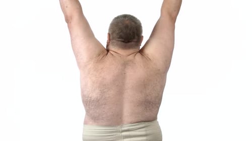 Fat Man Training His Body Back View