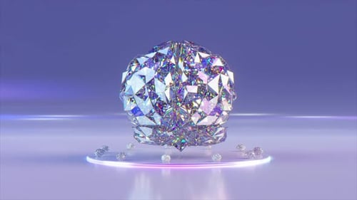 Rotating Shimmering Diamond Brain on Luminous Pedestal