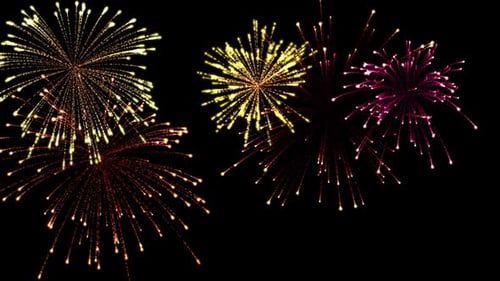 Vibrant Fireworks Explosions on Black Background for Celebrations