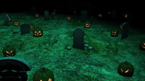 Spooky Halloween Graveyard with Jack-o'-Lanterns Animation