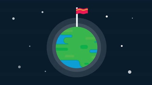 Animated Flat Design Earth with Waving Flag