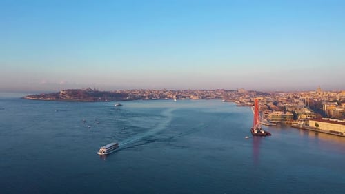 Istanbul City and Bosphorus on Sunny Morning in Spring