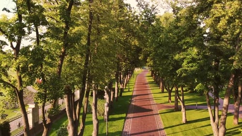 View From Drone Takesoff From Cobblestone Pathway