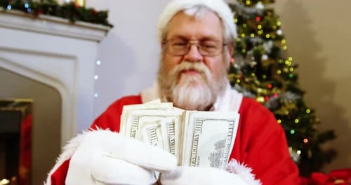 Santa claus counting currency notes 4k
