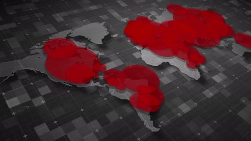 Animated Global Map with Spreading Red Data Circles