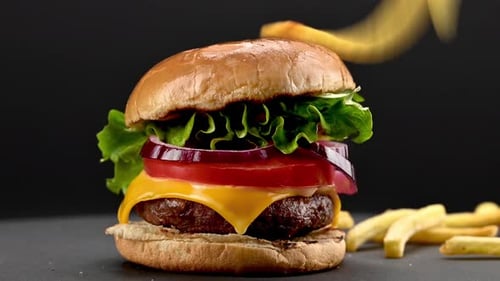Close Up of Gourmet Burger and Fries