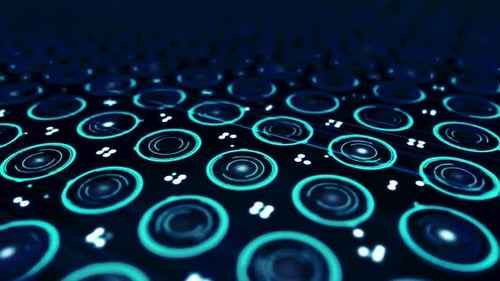 Abstract, colourful, blue circles and floating dots