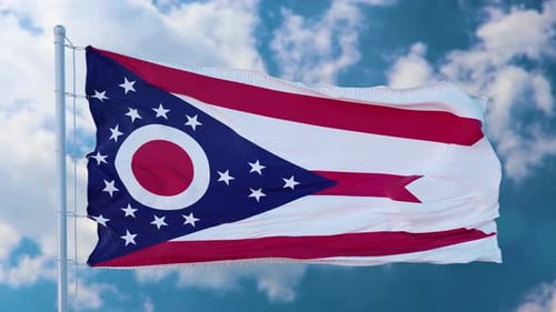 Realistic Ohio State Flag Waving Animation Against Cloudy Sky