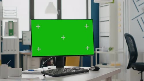 Close Up of Green Screen on Computer Monitor