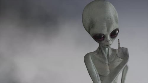 Animated Grey Alien Pointing and Waving Gesture