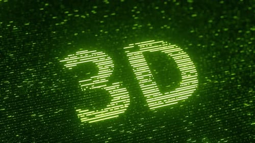 Texto 3D verde feito com partículas luminescentes voadoras