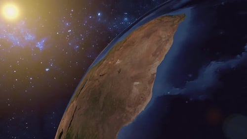 Rotating Earth with Sun and Stars from Space