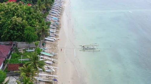 Coast and Fishing Boats as A Background from Top View. Bali Island, Indonesia. Travel — Video