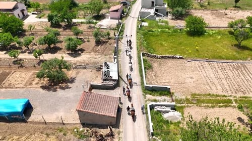 Horseback riding in Cappadocia aerial view 4 K