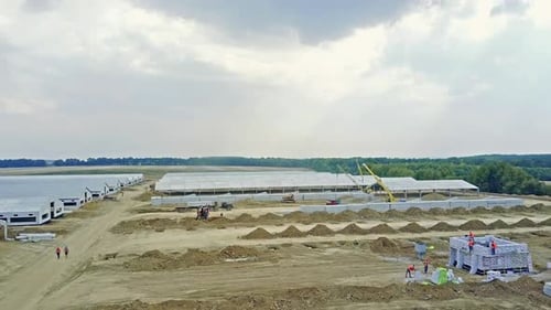 Farm construction in progress. New future building farm for livestock