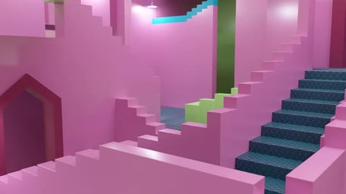 Surreal Abstract Pink Staircase Illusion 3D Animation