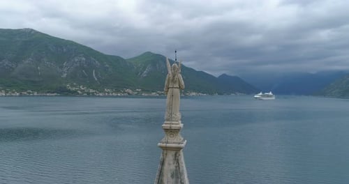 Spire of the Church of Saint Eustace in Dobrota, Aerial View