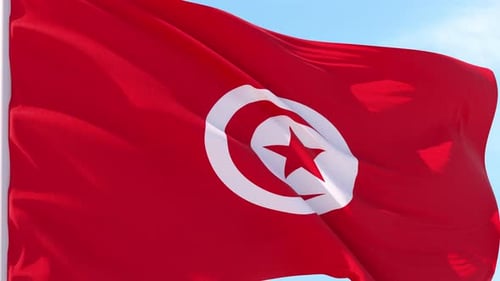Tunisia Flag Waving Against a Clear Blue Sky