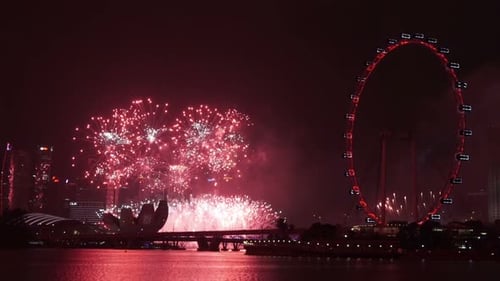 Fireworks Display Over a Lit Up City at Night