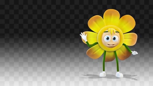 Friendly 3D Animated Flower Character Waving Greeting