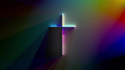 Animated Glowing Cross with Colorful Spectrum Light Rays