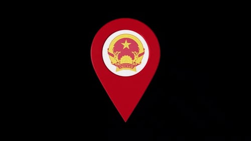 3D Rotating Pin Icon Animation With Vietnam Coat Of Arms Alpha Channel 2K