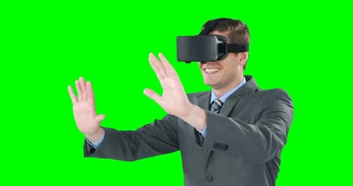 Man Wearing VR Headset on Green Screen