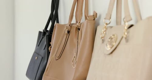 Varios bolsos colgados en un gancho 4k