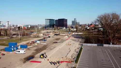 Construction site aerial view new city