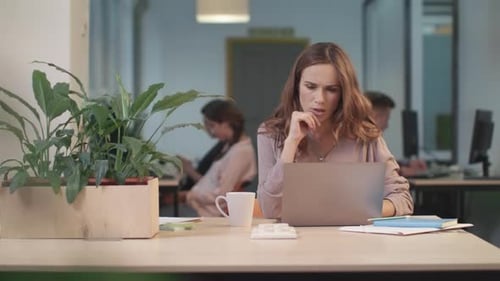 Woman working at laptop in modern office
