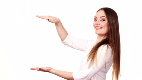 Woman Uses Hands to Indicate Frame Area