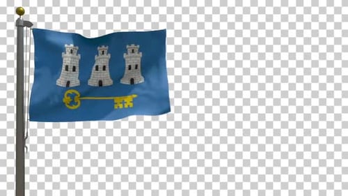 Animated Waving Flag with Three Castles and a Key