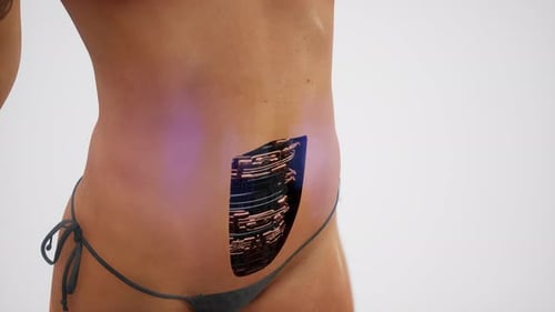 Cyborg Human Body with Glowing Robotic Parts and Bionic Implants