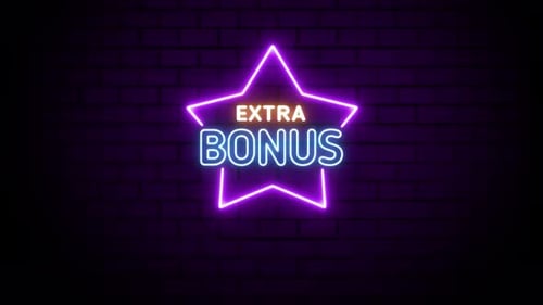 Sinal de néon de bônus extra do cassino no fundo da parede de tijolos 4K