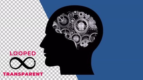 Animated Human Head with Rotating Gears Brain Concept