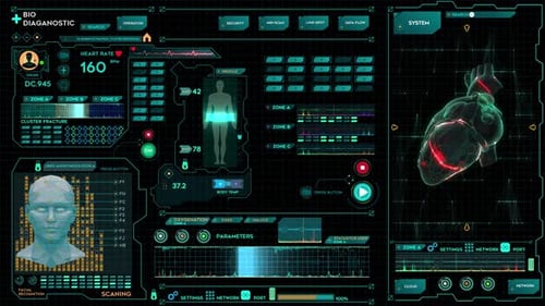 Futuristic Bio Diagnostic Interface with Medical Technology HUD Display