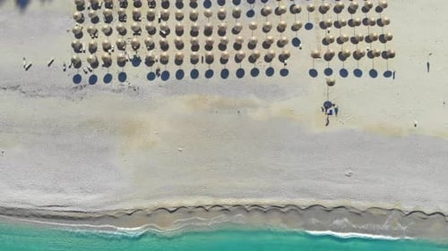Top Down View Beautiful Sandy Beach in Ionian Sea, Greece