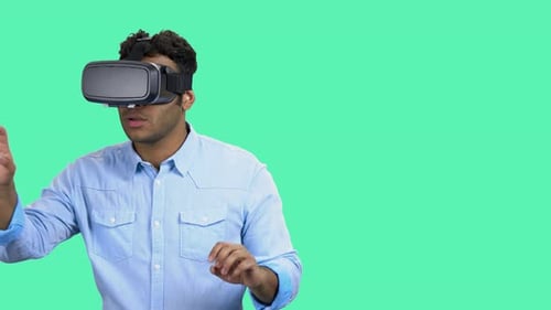 Man using VR Headset on Green Screen
