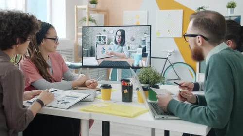 Business Team Meeting with Video Call Presentation